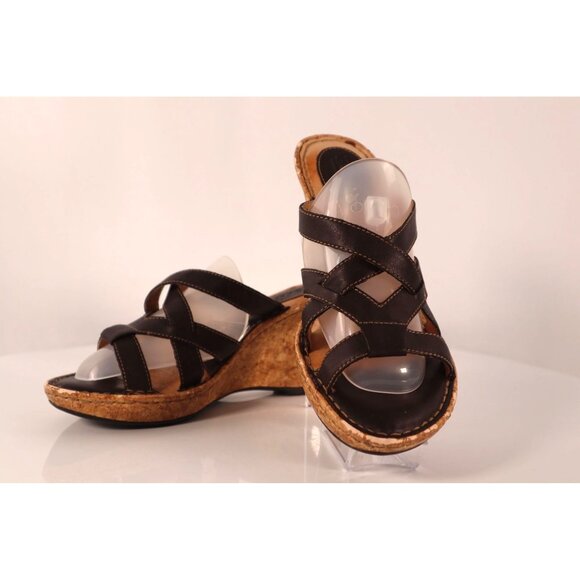 Born women's Brown Leather Cork Wedge Sandals Open Toe Strappy Design Size 8 M/W - Picture 8 of 10